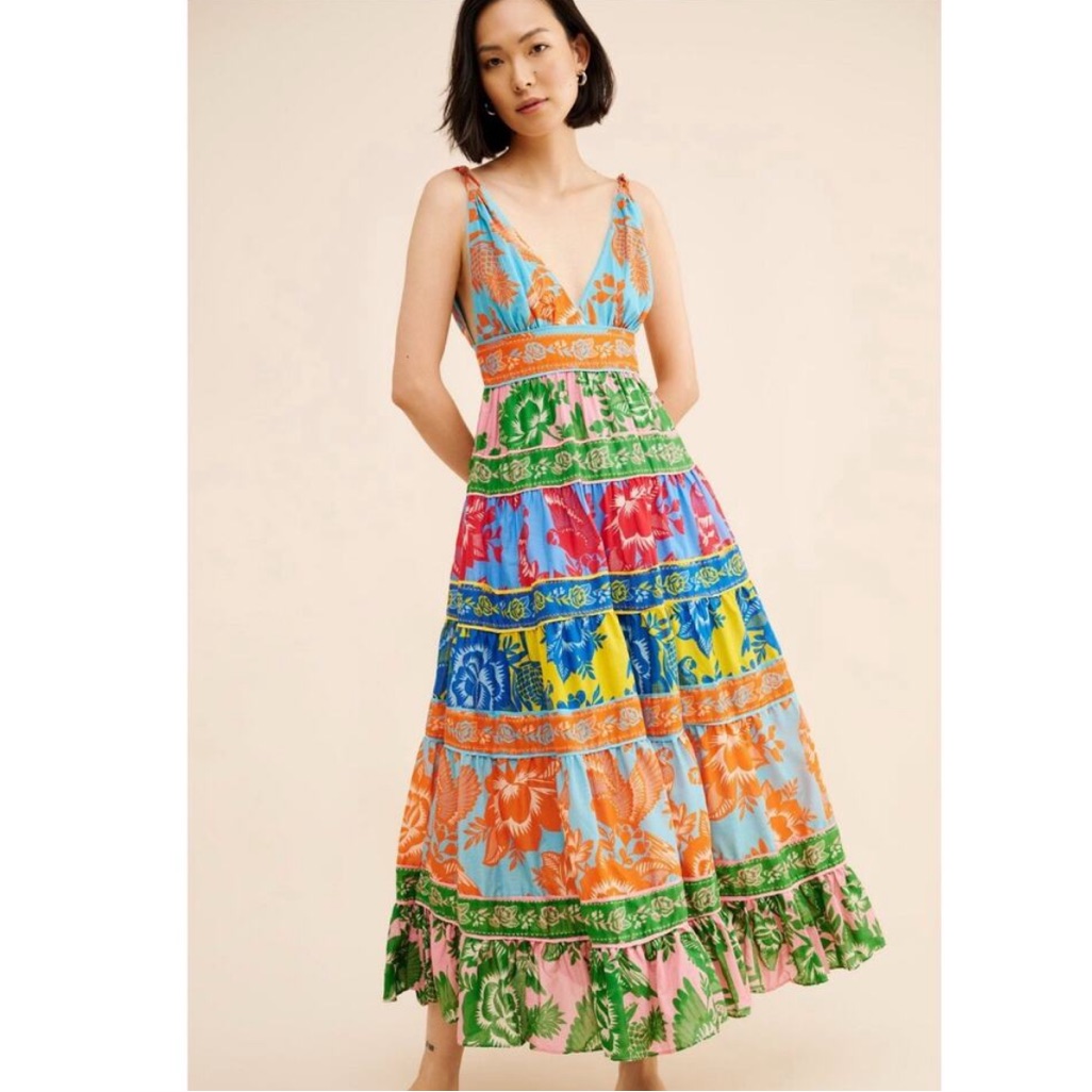 Farm Rio Nwot Lace Garden Mix Maxi Dress Size Small